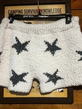 POL cream fuzzy knit lounge shorts